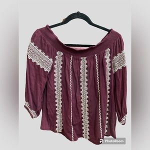 Lucky Brand Women’s Size XS Off the Shoulder Embroidered Peasant Top